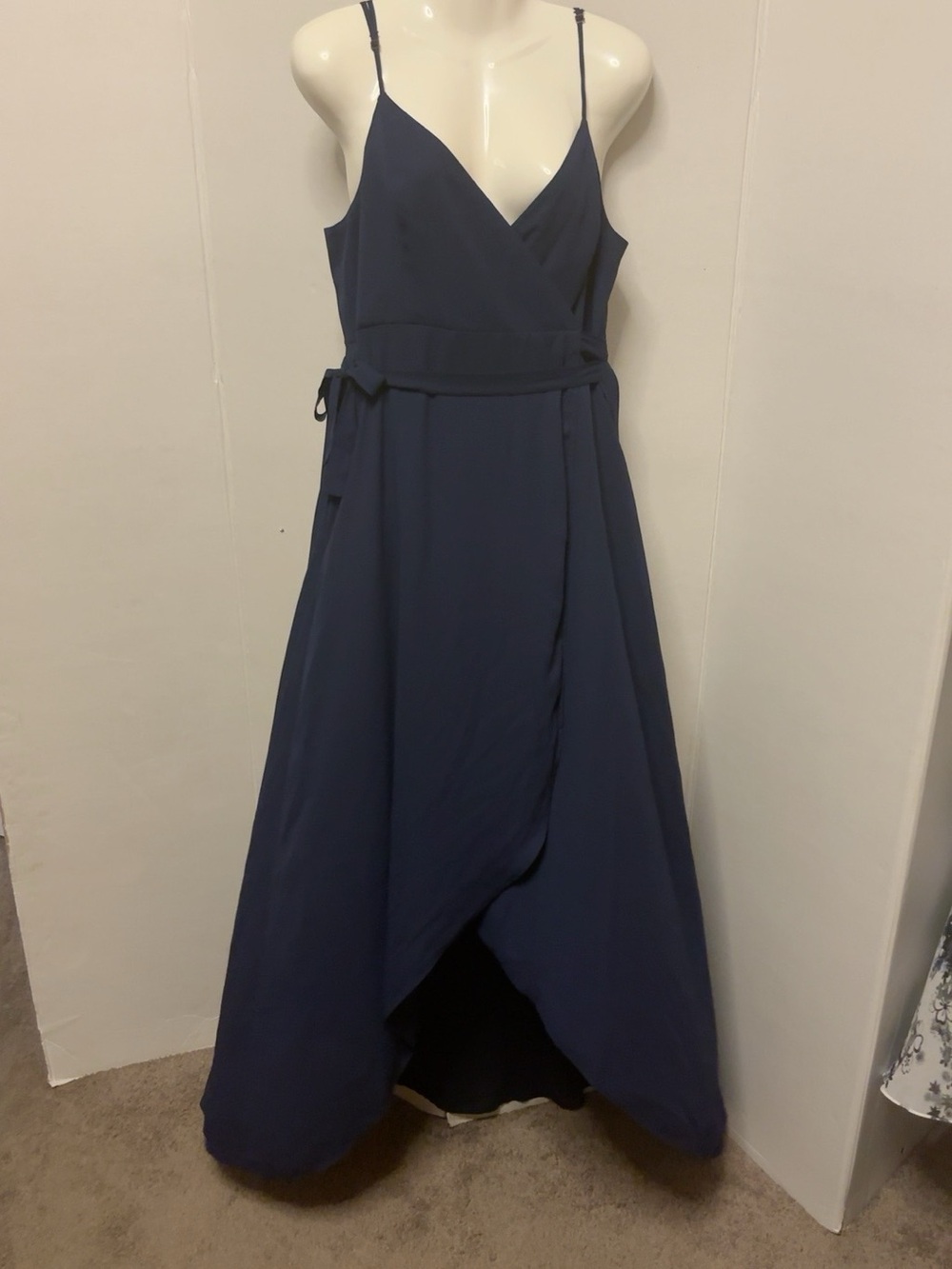 Mumi X-Large Navy Blue Wrap Maxi Dress Spaghetti Strap Long Flowy C7
